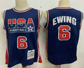 1992 Olympics Team USA #6 Patrick Ewing Blue Hardwood Classics Soul Swingman Throwback Jersey