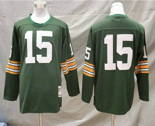 Green Bay Packers #15 Bart Starr Short-Sleeved Mitchell & Ness Retired Player Replica Jersey -Green