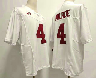 Men's Alabama Crimson Tide #4 Jalen Milroe White FUSE College Stitched Jersey