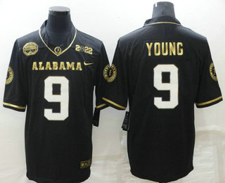 Men's Alabama Crimson Tide #9 Bryce Young 2022 Patch Black Golden Edition Stitched Jersey