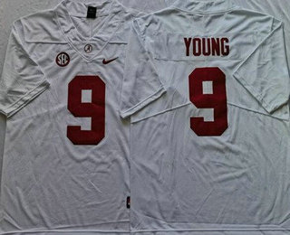 Men's Alabama Crimson Tide #9 Bryce Young John Metchie III White College Football Jersey
