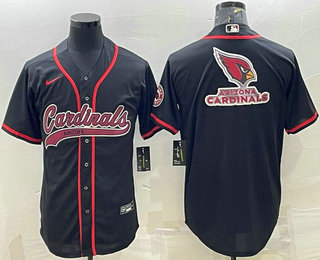 Men's Arizona Cardinals Black Team Big Logo With Patch Cool Base Stitched Baseball Jersey