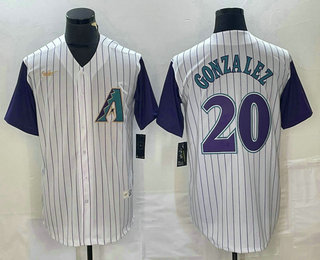 Men's Arizona Diamondback #20 Luis Gonzalez White Cooperstown Collection Throwback Stitched Nike MLB Jersey