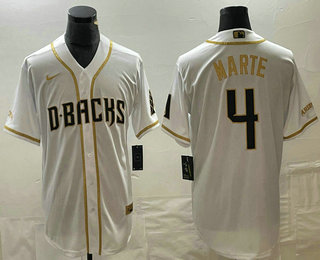 Men's Arizona Diamondback #4 Ketel Marte White Gold Cool Base Stitched Baseball Jersey