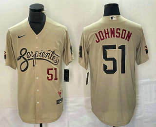 Men's Arizona Diamondbacks #51 Randy Johnson Number Gold 2021 City Connect Stitched MLB Cool Base Nike Jersey