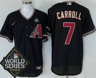 Men's Arizona Diamondbacks #7 Corbin Carroll Black 2023 World Series Cool Base Jersey