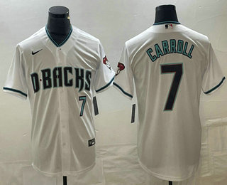Men's Arizona Diamondbacks #7 Corbin Carroll Number White Cool Base Stitched Baseball Jersey