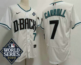 Men's Arizona Diamondbacks #7 Corbin Carroll White 2023 World Series Authentic Jersey