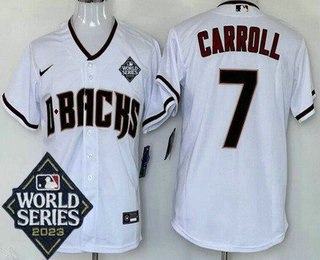 Men's Arizona Diamondbacks #7 Corbin Carroll White 2023 World Series Cool Base Jersey