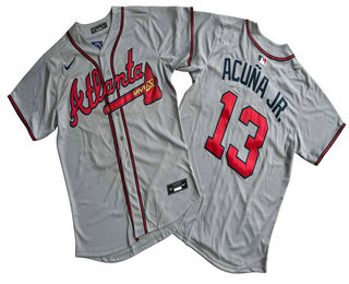 Men's Atlanta Braves #13 Ronald Acuna Jr Grey 2024 Limited Cool Base Jersey