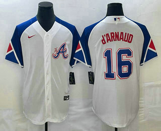 Men's Atlanta Braves #16 Travis dArnaud White 2023 City Connect Cool Base Stitched Jersey 11