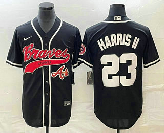 Men's Atlanta Braves #23 Michael Harris II Black Cool Base Stitched Baseball Jersey 02