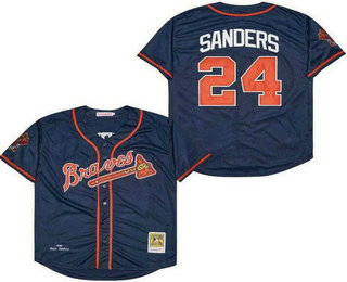 Men's Atlanta Braves #24 Deion Sanders Navy Throwback Jersey