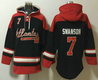 Men's Atlanta Braves #7 Dansby Swanson Navy Blue Ageless Must Have Lace Up Pullover Hoodie