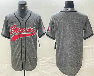 Men's Atlanta Braves Blank Grey Gridiron Cool Base Stitched Baseball Jersey