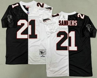 Men's Atlanta Falcons #21 Deion Sanders Black White Split 1992 Throwback Jersey
