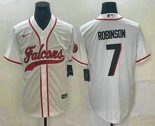 Men's Atlanta Falcons #7 Bijan Robinson White With Patch Cool Base Stitched Baseball Jersey