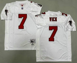 Men's Atlanta Falcons #7 Michael Vick White 2001 Throwback Jersey