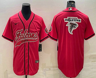 Men's Atlanta Falcons Red Team Big Logo With Patch Cool Base Stitched Baseball Jersey