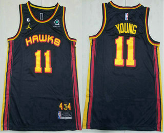 Men's Atlanta Hawks #11 Trae Young 2023 Black With 6 Patch Stitched Jersey With Sponsor