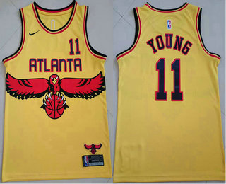 Men's Atlanta Hawks #11 Trae Young Yellow NEW Nike 2021 Swingman Throwback Jersey