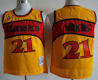 Men's Atlanta Hawks #21 Dominique Wilkins Gold Hardwood Classics Soul Swingman Throwback Jersey