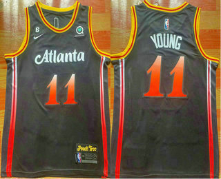 Men's Atlanta Hawks 11 Trae Young 2022 Black City Edition With 6 Patch Stitched Jersey With Sponsor