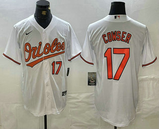 Men's Baltimore Orioles #17 Colton Cowser Number White Cool Base Stitched Jersey