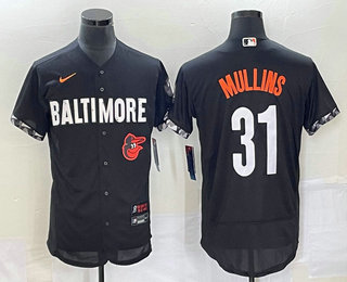 Men's Baltimore Orioles #31 Cedric Mullins Black 2023 City Connect Flex Base Stitched Jersey 02