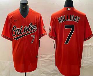 Men's Baltimore Orioles #7 Jackson Holliday Number Orange Cool Base Stitched Jersey