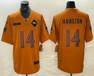 Men's Baltimore Ravens #14 Kyle Hamilton Limited Brown 2023 Salute To Service Jersey