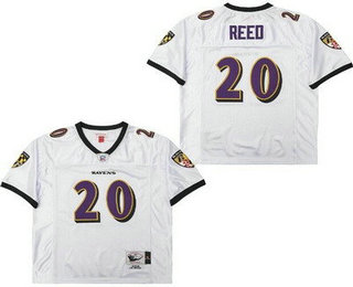 Men's Baltimore Ravens #20 Ed Reed White Throwback Jersey