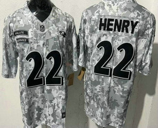 Men's Baltimore Ravens #22 Derrick Henry Limited Arctic Camo 2024 Salute to Service Jersey