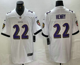 Men's Baltimore Ravens #22 Derrick Henry White 2024 Vapor Limited Stitched Jersey