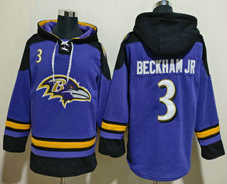 Men's Baltimore Ravens #3 Odell Beckham Jr Purple Ageless Must Have Lace Up Pullover Hoodie