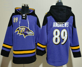 Men's Baltimore Ravens #89 Mark Andrews Purple Ageless Must Have Lace Up Pullover Hoodie