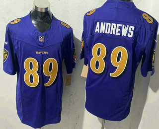 Men's Baltimore Ravens #89 Mark Andrews Purple Rush Color 2024 FUSE Vapor Limited Stitched Jersey