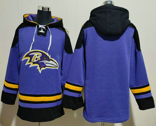 Men's Baltimore Ravens Blank Purple Ageless Must Have Lace Up Pullover Hoodie