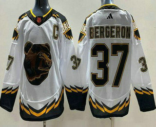 Men's Boston Bruins #37 Patrice Bergeron White 2022 Reverse Retro Authentic Jersey