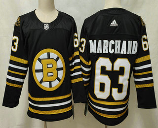 Men's Boston Bruins #63 Brad Marchand Black 100th Anniversary Authentic Jersey