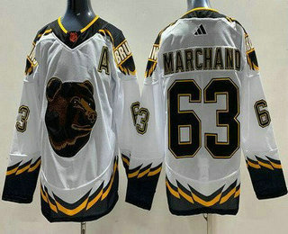 Men's Boston Bruins #63 Brad Marchand White 2022 Reverse Retro Authentic Jersey