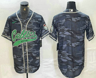 Men's Boston Celtics Camo With Patch Cool Base Stitched Baseball Jersey