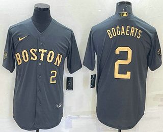 Men's Boston Red Sox #2 Xander Bogaerts Number Grey 2022 All Star Stitched Cool Base Nike Jersey