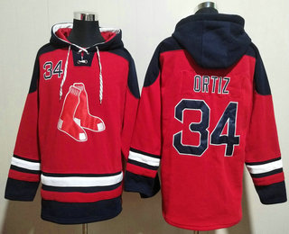 Men's Boston Red Sox #34 David Ortiz Red Ageless Must Have Lace Up Pullover Hoodie