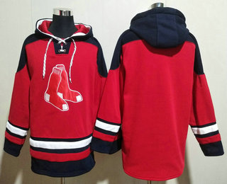 Men's Boston Red Sox Blank Red Ageless Must Have Lace Up Pullover Hoodie