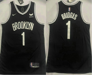 Men's Brooklyn Nets #1 Mikal Bridges Black 6 Patch Icon Sponsor Swingman Jersey