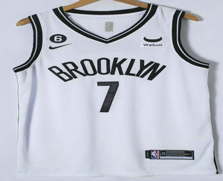 Men's Brooklyn Nets #7 Kevin Durant White 6 Patch 2022 Stitched Jersey With Sponsor