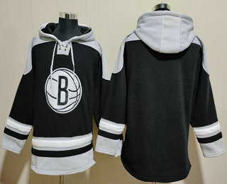 Men's Brooklyn Nets Blank Black Ageless Must Have Lace Up Pullover Hoodie