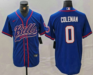 Men's Buffalo Bills #0 Keon Coleman Blue With Patch Cool Base Stitched Baseball Jersey