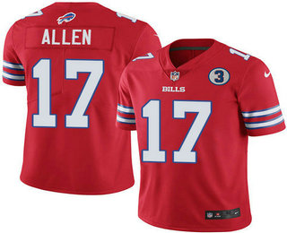 Men's Buffalo Bills #17 Josh Allen Red With 3 Patch Vapor Untouchable Limited Stitched Jersey